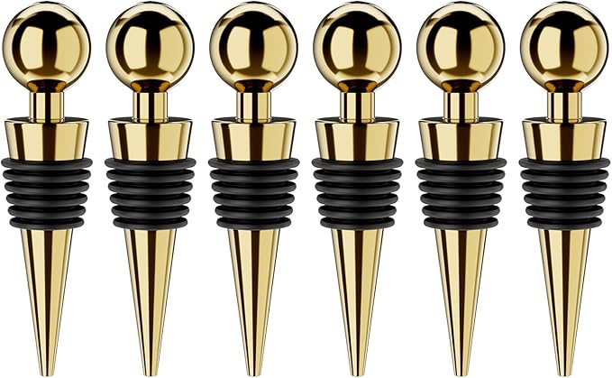 Wine Stoppers for Wine Bottles 6Pcs Vacuum Wine Bottle Stopper with Silicone Reusable Wine Corks, Leak proof Keep Fresh Suitable for Standard (Gold, 6 Pack)
