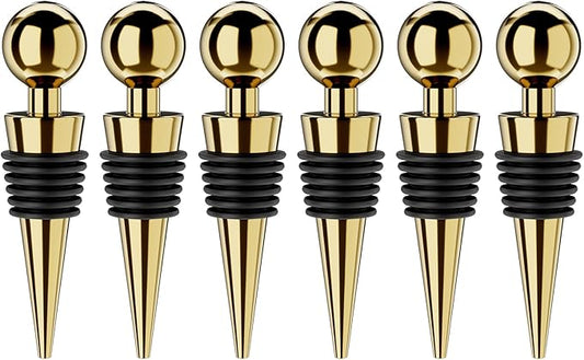 Wine Stoppers for Wine Bottles 6Pcs Vacuum Wine Bottle Stopper with Silicone Reusable Wine Corks, Leak proof Keep Fresh Suitable for Standard (Gold, 6 Pack)