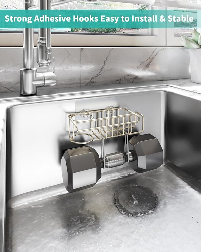HapiRm Sink Caddy Sponge Holder - No Drill Sponge Holder for Kitchen Sink, Rustproof and Waterproof Kitchen Organizer - Brushed Nickel