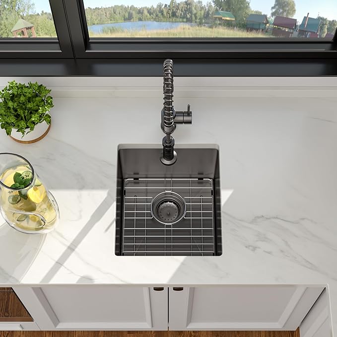 Black Bar Sink - 15 x 17 Undermount Kitchen Sinks Gunmetal Black Stainless Steel Single Bowl 16 Gauge Handmade Outdoor Wet RV Sinks