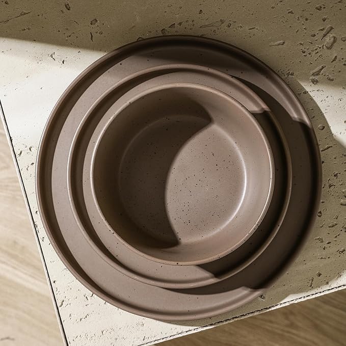 Stone Lain Coupe Dinnerware Set, Service For 4, Matte Brown