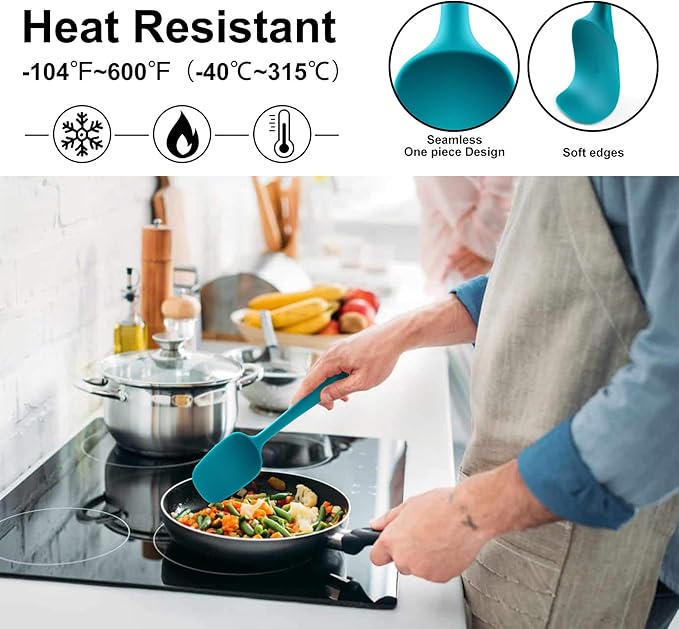 HOTEC BPA Free Heat Resistant Silicone Spatula Set Kitchen Utensils for Baking Cooking Mixing Non Stick Cookware Food Grade Dishwasher Safe (Multi-Color) Set of 9