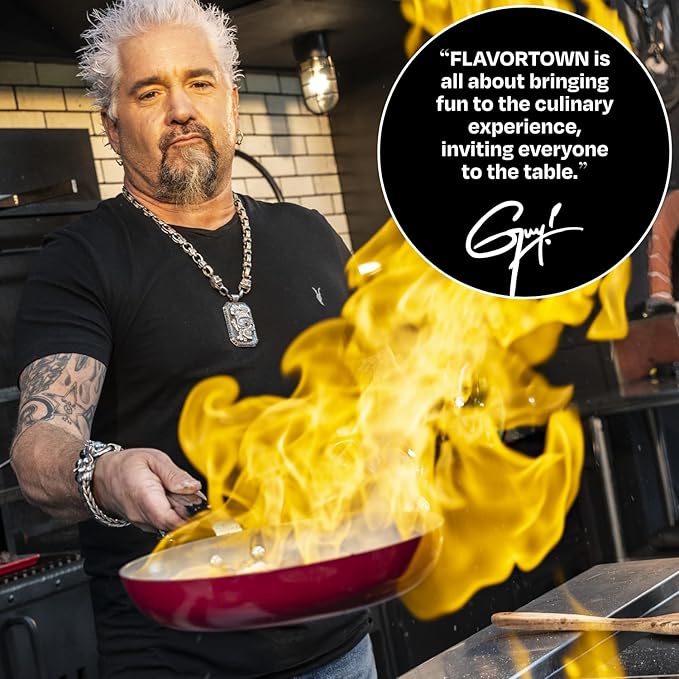 Guy Fieri's Flavortown 11-Piece Ceramic Cookware Set, Nonstick Pots and Pans for Cooking, Made without PFAS PTFE PFOA, Oven Safe, Dishwasher Safe, Easy to Clean Everyday Cookware
