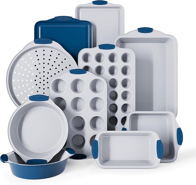 Country Kitchen Nonstick Stackable Bakeware Set - Heavy Duty, Durable, Easy Release Baking Set, Navy, 10 Pcs