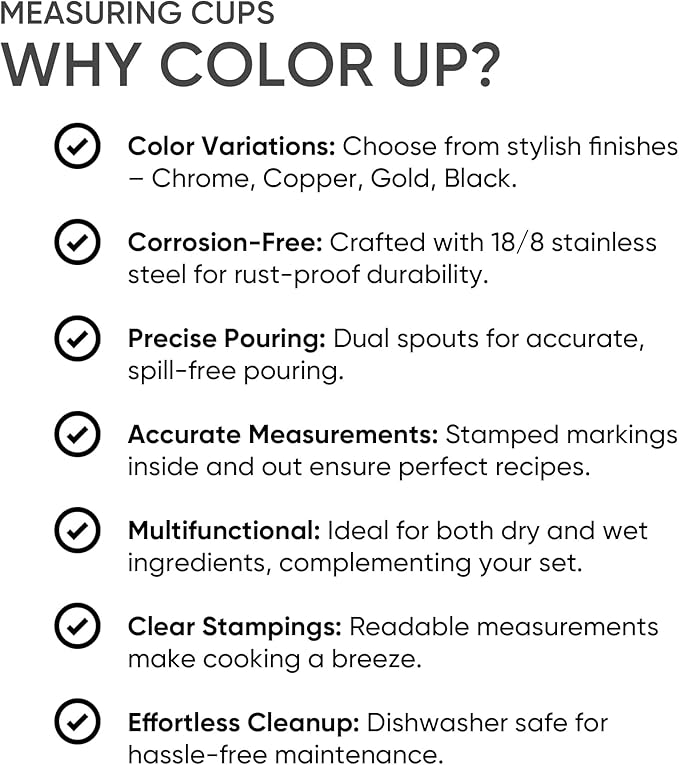 Color Up 2 Cup Measuring Cup, 480ml Copper Stainless Steel Metal Measuring Scoop, Easy-Pour Spouts, Engraved Markings, for Dry & Liquid Ingredients