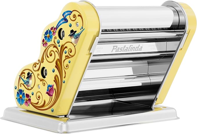 PASTALINDA Classic 200 Pasta Maker Machine, 20 cm Wide Rollers, 9 Thickness Positions, 2 Cutting Positions, Stainless Steel. Includes Reinforced Hand Crank And Two Clamps