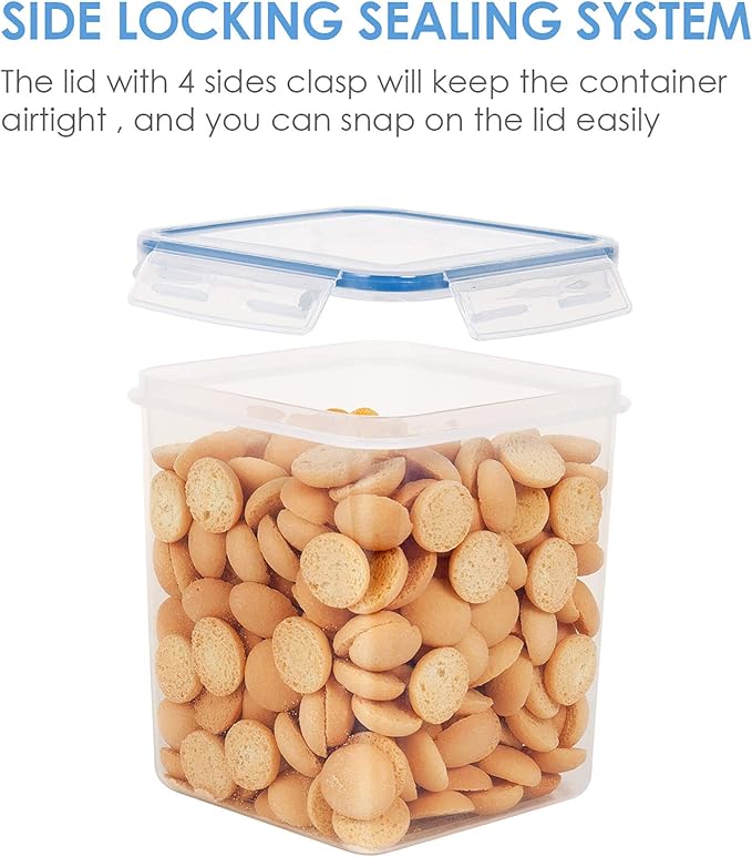 Vtopmart Food Storage Containers 2.5L / 84.5oz, 4 Pieces BPA Free Plastic Airtight Canister for Flour, Sugar, Baking Supplies, with 4 Measuring Cups and 24 Labels, Blue