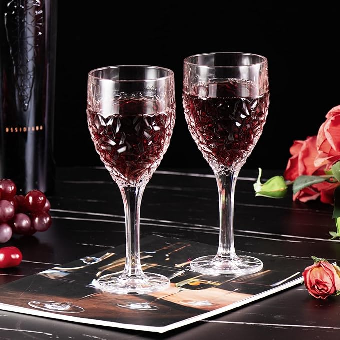 KAMMAK Wine Glasses Set of 2, 8.3 oz Hand Blown Crystal Bordeaux Wine Glasses, Thin Rim & Long Stem, Perfect for Red & White, Daily Use, Wedding Anniversary or Birthday Gift with Gift Box, Nicole