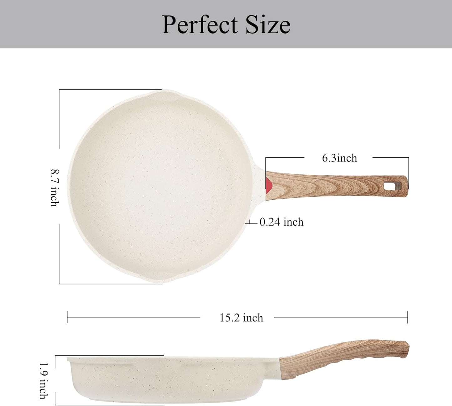 Vinchef 8 Inch White Nonstick Skillet, French Cream Shallow Fry Pan, Induction Compatible, Scratch-Resistant Ceramic Coating