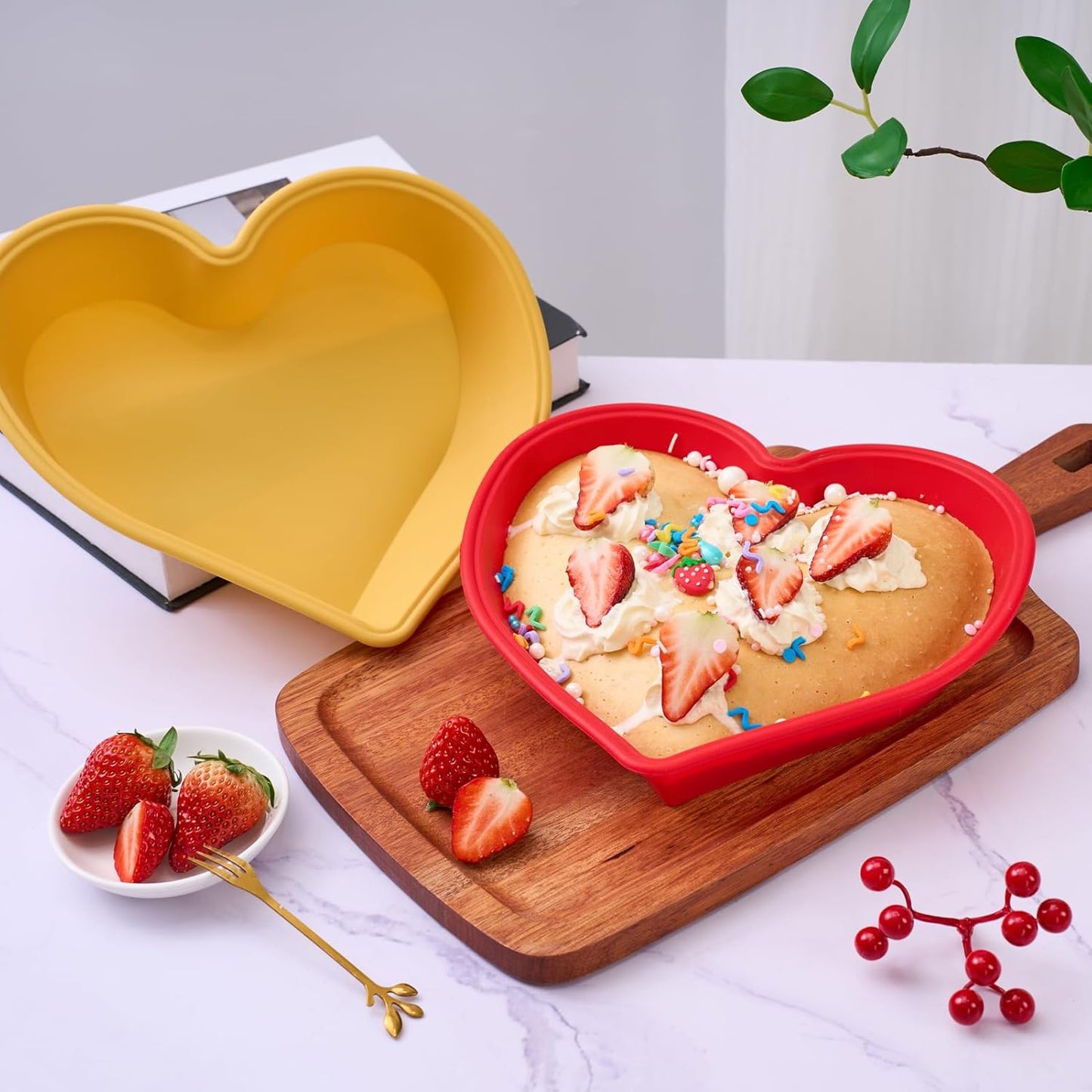 Silicone Heart Shaped Cake Pans 10 Inch 2 Pack
