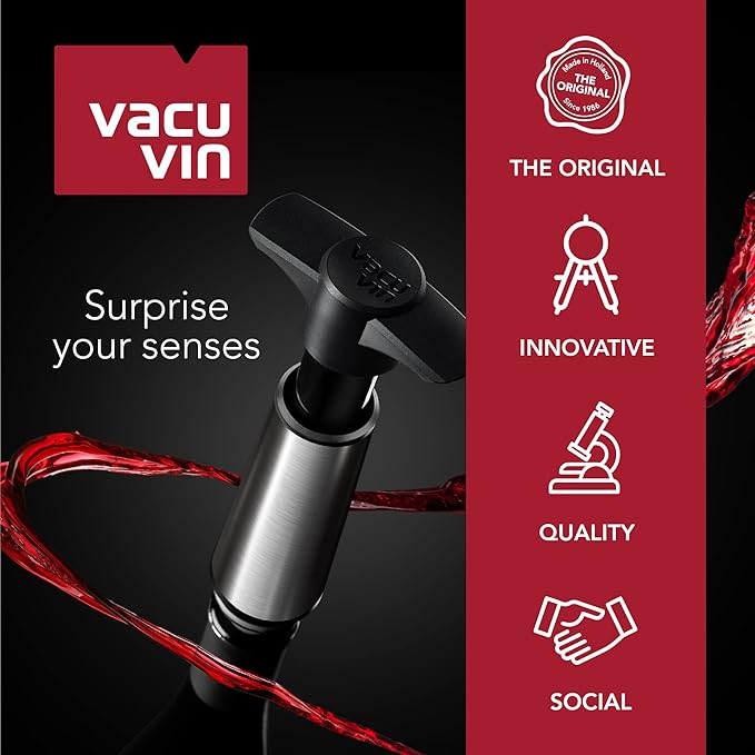Vacu Vin Wine Saver Stainless Steel Gift Box – Includes 1 Vacuum Pump & 2 Stoppers – Preserve Wine Freshness – Elegant Wine Accessory Set