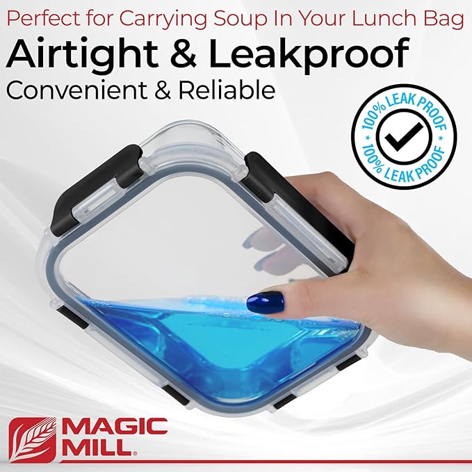 Magic Mill Premium Borosilicate Glass Food Storage Containers with lids Set | 24pc Sets with 12 Bowls & 12 Airtight Locking Lids for Lunch & Meal Prep, Safe for Oven, Freezer, Dishwasher, BPA-Free