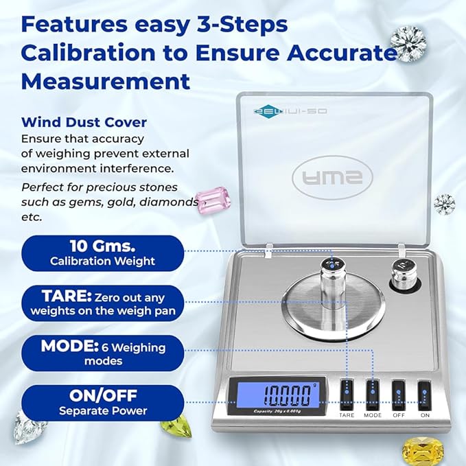 AWS Gemini-20 Milligram Scale 20g x 0.001g–Digital Jewelry/Lab Scale for Powder, Gold, Gems – Includes Calibration Weights, Tweezers & Tray–Tare, Cal, 6 Units (Gemini - 20 - Silver)