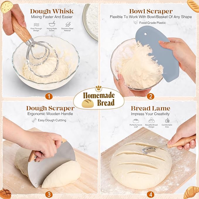 Sourdough Starter Kit, Sourdough Bread Baking Supplies, Bread Proofing Basket, Sourdough Kit for Modern Home and Kitchen, Sourdough Bread Basket, Sour Dough Kit Tools, Bread Making Tools Kit