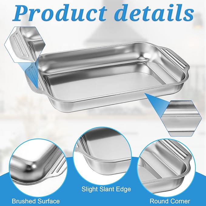 4Pcs Rectangle Cake Pans 9 x 13 Inch Baking Pan Stainless Steel Cake Pan Rectangular Bakeware Baking Tray for Cakes Breads Fish Vegetables Dishwasher Safe