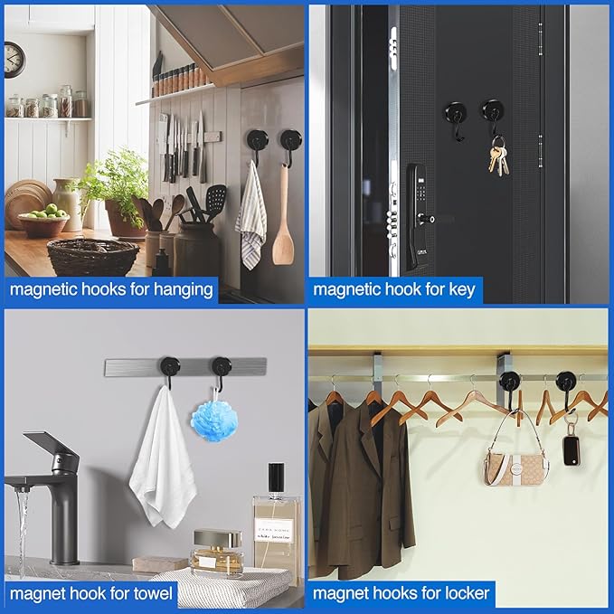 LOVIMAG Hooks, 110lbs+ Magnetic Magnet Hook 2025 Cruise Cabin Ship Essentials Heavy Duty Strong Refrigerator Fridge Hanging for Classroom Beach Vacation Kitchen Grills Home Mug Hanger (3 Pack), Black