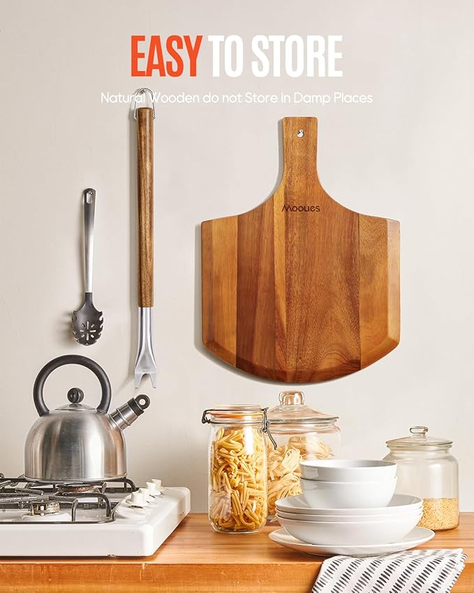 12 Inch Natural Wooden Pizza Peel - Paddle Spatula Oven Accessory for Transferring & Serving - Wood Cutting Board for Cheese, Bread, Fruit