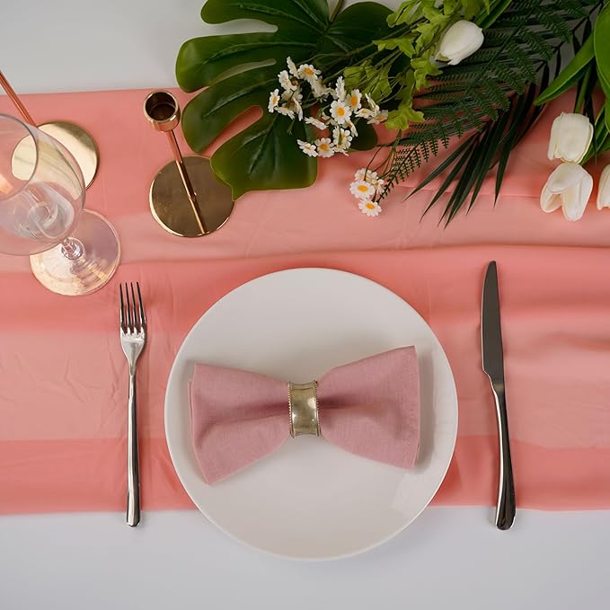 Solid Color Polyester Linen Blended Thin Dinner Cloth Napkins - Set of 12 (40 x 40 cm) - for Wedding Parties Events & Home Use (Blush)