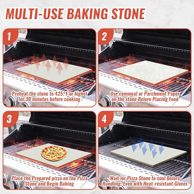 18'' Square Pizza Stone Baking Stone Cordierite Bread Stone for Oven Grill, Thermal Shock Resistant Ideal for Baking Different Sizes of Pizzas or Bread