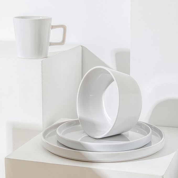 Stone Lain Celina Stoneware 32-Piece Dinnerware Set, White Glossy, Service For 8