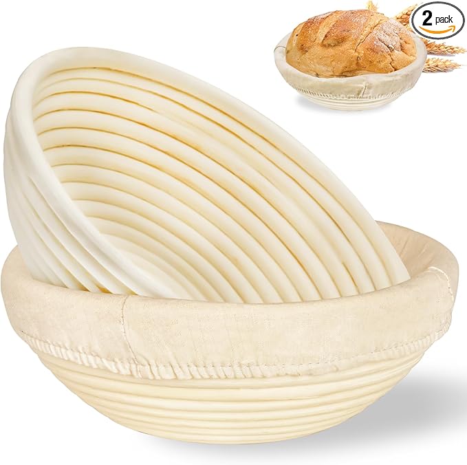 Banneton Bread Proofing Basket: 2 PCS Sourdough Proofing Basket with Liner - Round Banneton Basket for Baking