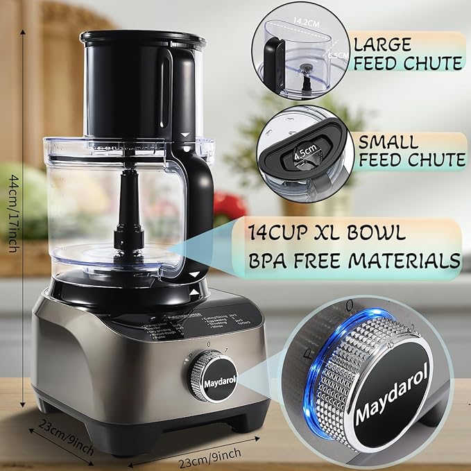 14 Cup Blender and Food Processor Combo for kitchen, French-Fry-Cutter, Blending, Mixing, Shredding, and Slicing, Meat and Vegetable Chopping, Doughing for Home Use, Mincing, and Pureeing,600W