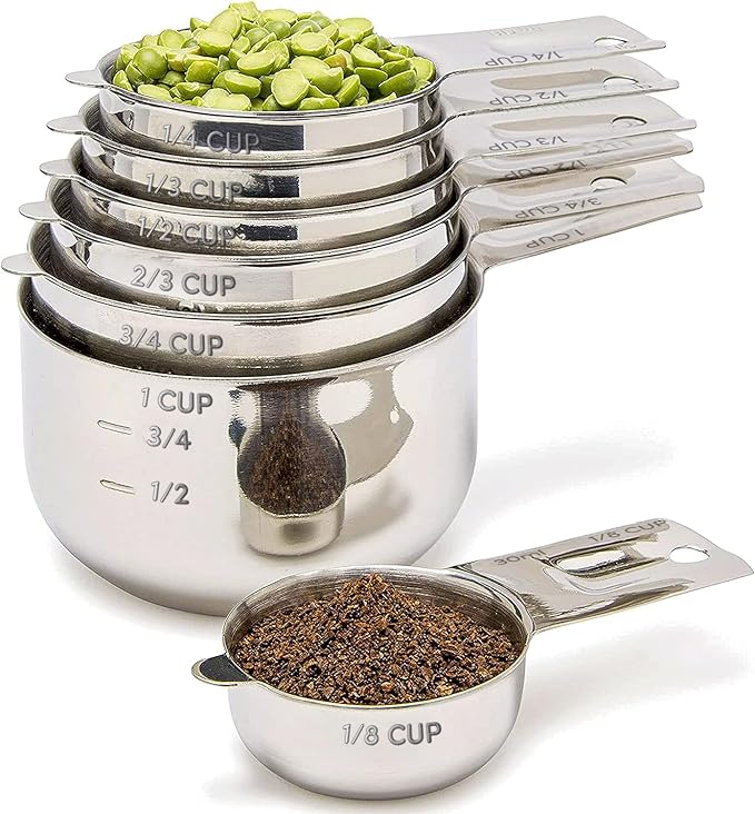 Simply Gourmet Measuring Cups Set of 7, Stackable, 304 Premium Stainless Steel, Kitchen Gadgets for Measure Liquid and Dry Ingredients, Cooking & Baking