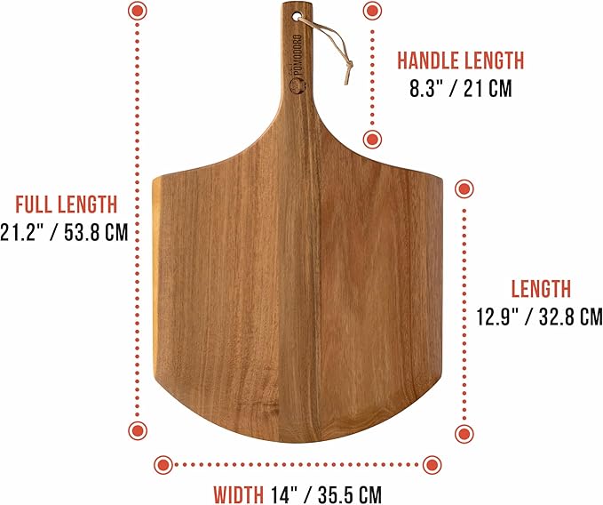 Chef Pomodoro 14-inch Acacia Pizza Peel, Wooden Pizza Peel 14 Inch, Homemade Wood Pizza Peel, Pizza Peel with Handle, Pizza Oven Accessories, Spatula Gourmet
