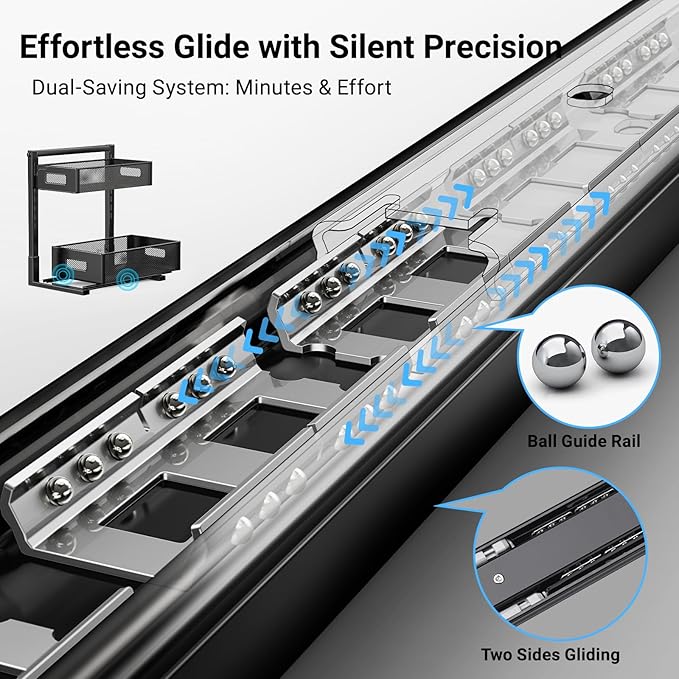 Under Sink Organizer, 2-Tier Metal Under Sink Organizers and Storage, Slide Out Pull Out Cabinet Organizer for Kitchen, Bathroom, Pantry, Laundry, Study, Black