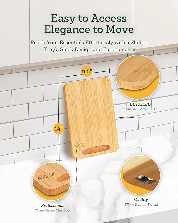 Bamboo Appliance Slider, Sliding Tray for Coffee Maker, Kitchen Countertop Appliance Rolling Tray, Coffee Pot Slider Tray with Rubber Wheels,Deep - Medium (9.5"D x 14"W)