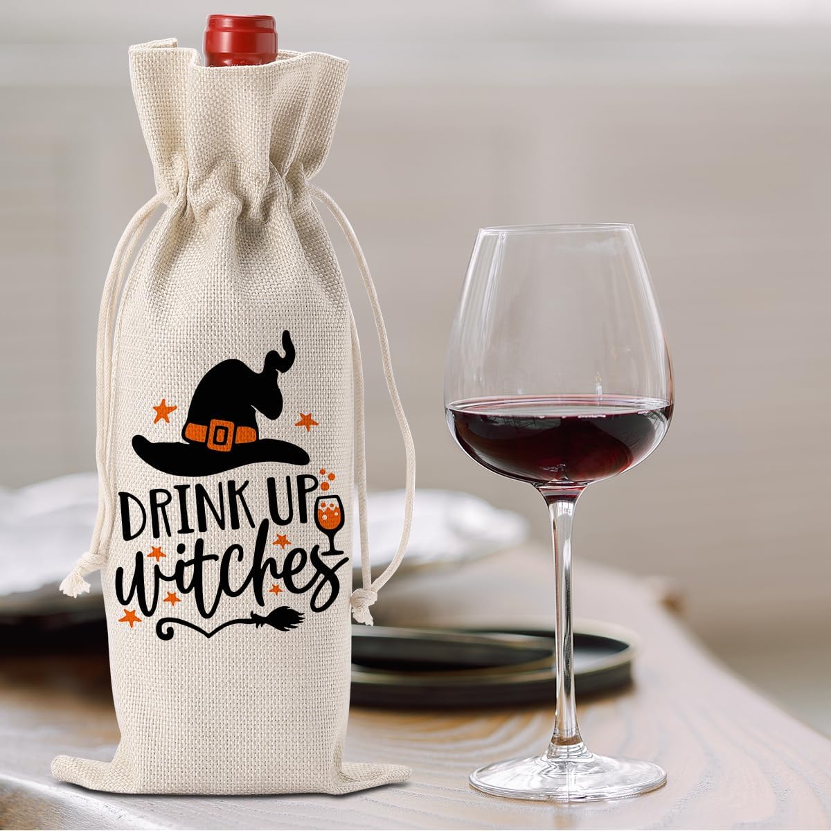 Halloween Wine Bag Drink Up Witch Wine Bag Halloween Birthday Gifts Halloween Birthday Party Decorations for Women Men Her Friends Wine Tasting Party Holiday Gift Bag