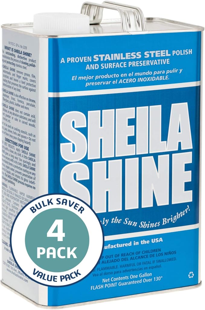 4 x 1 Gallon Sheila Shine Stainless Steel Cleaner and Polish - Cleans, Polishes & Protects Kitchen Appliances, Refrigerators, Sinks, Ovens & Grills - Stainless Steel Metal Cleaner