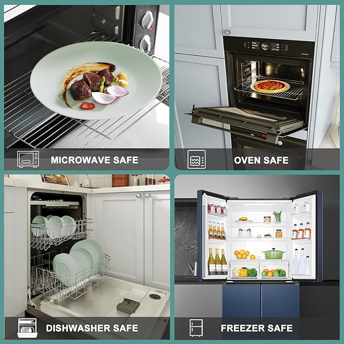 Yoshy 16-Piece Green Bone China Dinnerware with Lightweight Durable Chip Resistant Design Service for 4