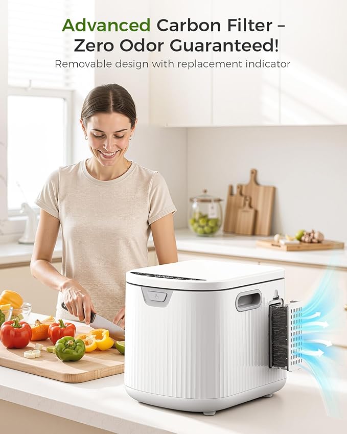 Electric Composter for Kitchen, 2.5L (Max 3.3L) Smart Countertop Compost Bin with Auto-Cleaning | Odorless | Low Noise | LED Display, Turns Food Waste to Fertilizer, Food Composter for Home