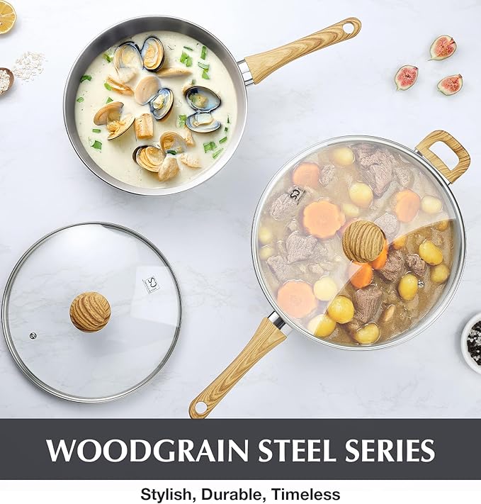 KOCH SYSTEME CS Saute Pan with Lid, 12 Inch Deep Frying Pan with Lid, 5.5 Quart Stainless Steel Saute Pan with Stylish Cool-Touch Bakelite Handle, 12 Inch Deep Stainless Steel Pan, Induction Ready