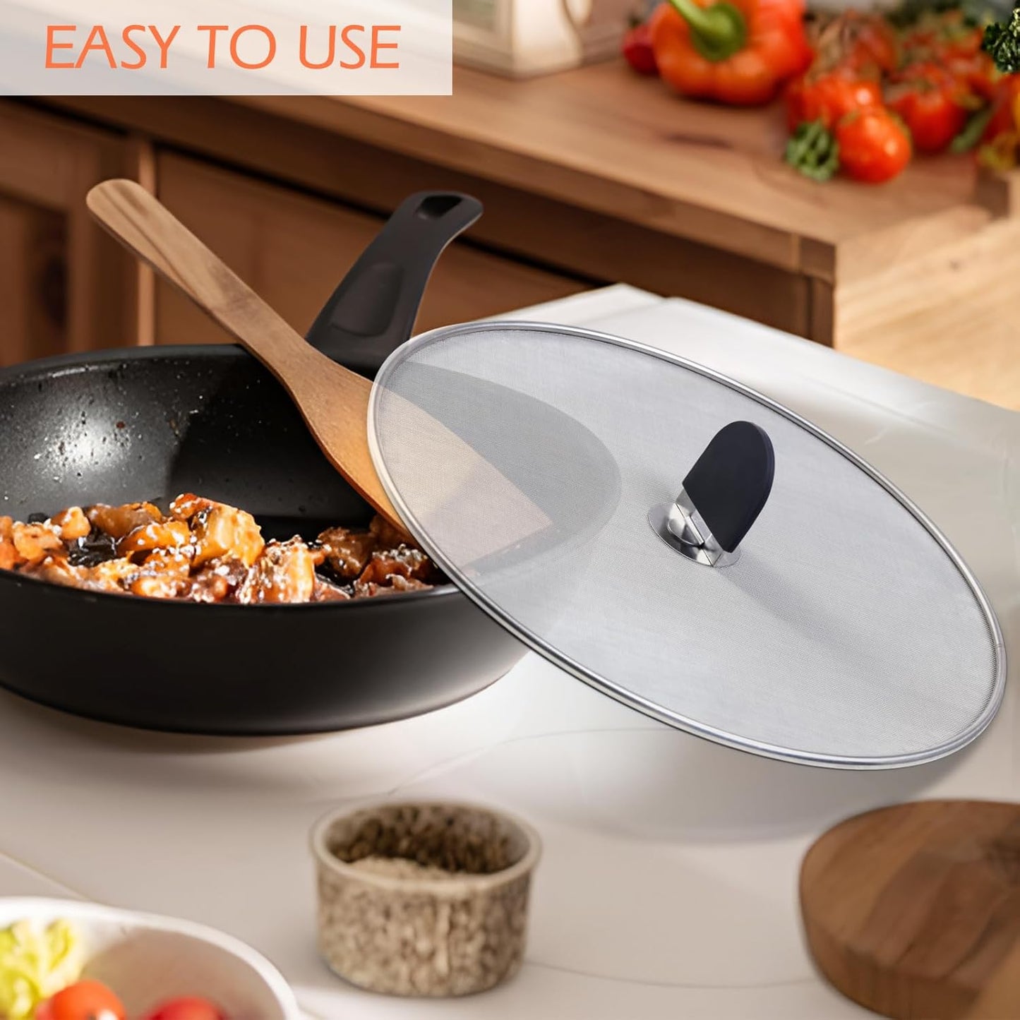 Snowyee Grease Splatter Guard, 3PCS Splatter Screen with Silicone Heat Resistant Handle and Stainless Steel Fine Mesh Design for Safe Indoor and Outdoor Cooking (13/11.5/10 inch and 33/29/25cm)