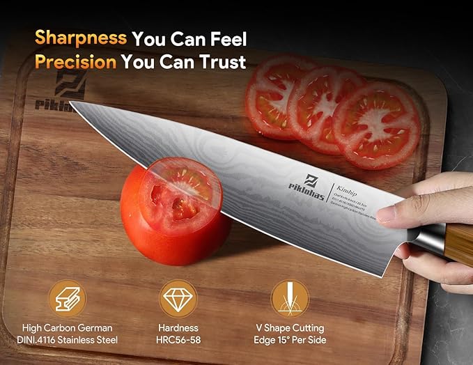 Kitchen Knife Sets With Block, Piklohas 15 Pieces Knife Sets With Magnetic Detachable Knife Holder, High Carbon Steel Damascus Pattern Chef Knife Set With Steak Knives, Ideal For House Warming Gift