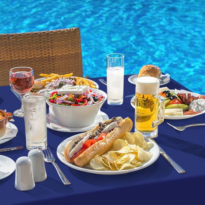 homing Rectangle Vinyl Tablecloth, Waterproof Spillproof Plastic Flannel Backed Table Cloth, Wipe Clean Table Cover for Dining, Buffet Parties and Camping (Navy Blue, 52" x 70")