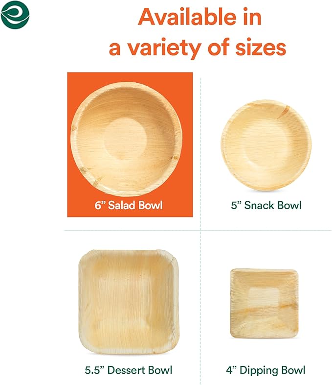 ECO SOUL Palm Leaf Bowl 20 pc, Small 6" (16 Oz) | Round Like Bamboo Bowls, Compostable, Biodegradable, Disposable Palm Leaf Bowls Eco-friendly | Sturdy, Microwave & Oven Safe