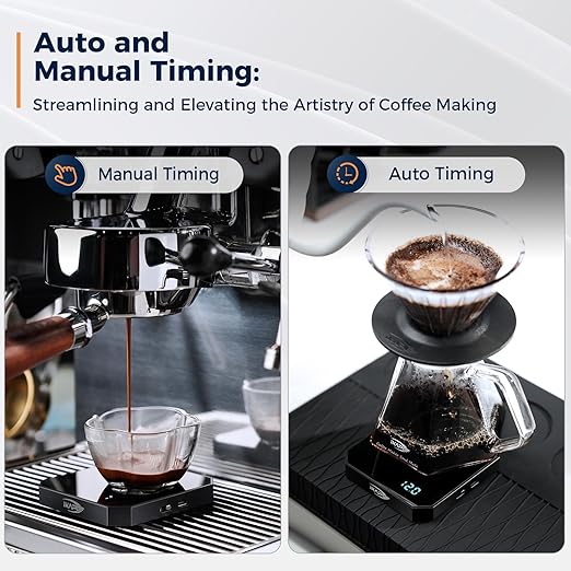 IKAPE Mini Digital Coffee Scale with Timer, 2kg/0.1g High Precision Rechargeable Drip Espresso Scale, Pour Over Scale with Tare Function, LED Display(Black)