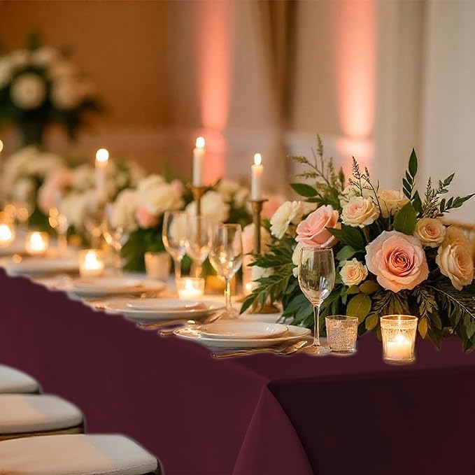 Fitable 8 Pack Rectangle Tablecloths: Stain Resistant Wrinkle Free Fabric Table Clothes, Washable Reusable Polyester Table Covers for Wedding Party Birthday Banquet Reception(Burgundy, 60x102 Inch)