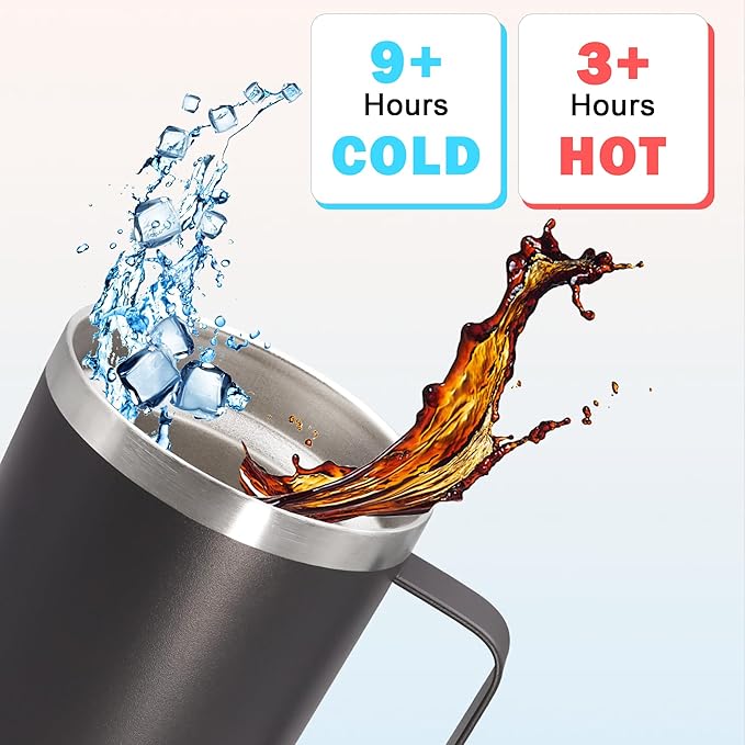 20 oz Tumbler with Handle and Lid, Stainless Steel Tumbler Insulated Travel Coffee Mug, Spill Proof Double Wall Vacuum Tumbler Cup Keep Drink Hot & Cold, Grey, 1 Pack