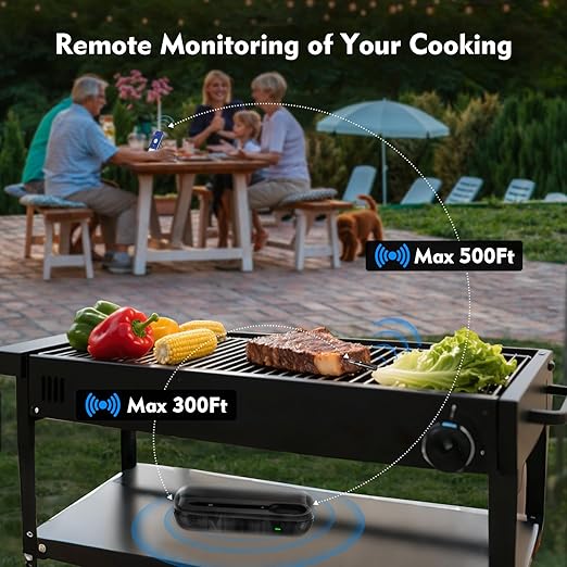 Aurasky Unique Wireless Meat Thermometer, Accurate Temperature Detection Probe, 500FT Remote Monitoring, Dual Alarm, Cooking Meat Thermometer Wireless for Grilling, Smoking, Oven, BBQ, Rotisserie