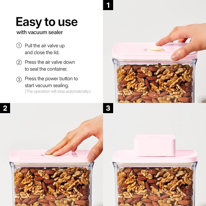 VAKUEN Premium Airtight Food Storage Containers ROSE Pink Lid, 1.0L(1.06qt) x2pcs Container. Patented Double Silicone Lining, 100% Leak Proof, BPA-FREE