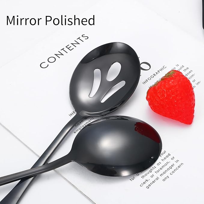 Black Serving Utensils,8 Pcs Stainless Steel Serving Utensil Set Include Serving Spoons,Serving Fork,Soup Ladle,Lasagna Server,Pie Server,Large Serving Set for Parties Buffet Home,Dishwasher Safe