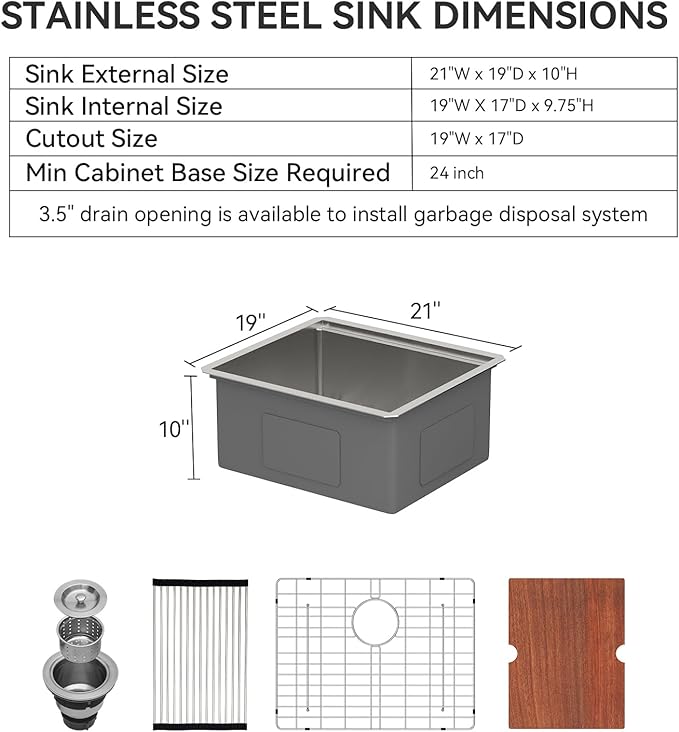 Lordear 21 Undermount Kitchen Sink -21x19 Inch Undermount Bar Sink Stainless Steel 16 Gauge Ledge Workstation Handmade RV Camper Mobile Home Kitchen Sink Basin with Full Cover Cutting Board