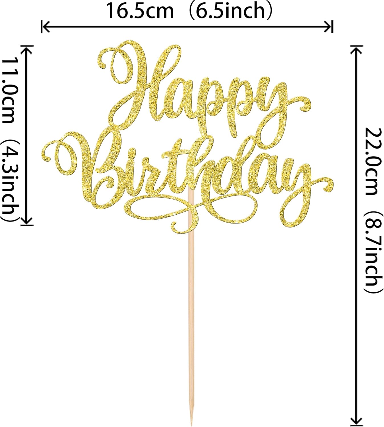1 PCS Happy Birthday Cake Topper Glitter Happy Birthday Cake Pick Bunting Decor for Anniversary Celebrating Happy Birthday Party Cake Decorations Supplies Gold