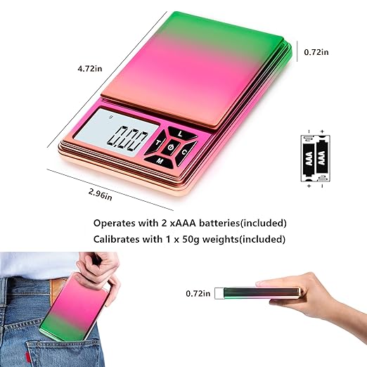 Digital Pocket Scale 300g/0.01g Accuracy，Small Jewellery Coin Powder Scale Digital Gram and Oz with 50g Cal Weights，Digital Gram Scale