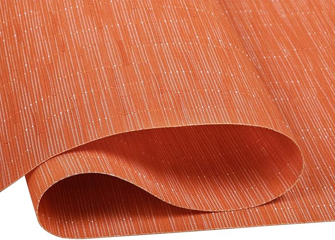 SHACOS Orange Placemats Set of 6 Woven Vinyl Place Mats for Dining Table Indoor Outdoor Wipe Clean Table Mats Thanksgiving Holiday Party Banquet Buffets Table Decor (6, Orange)