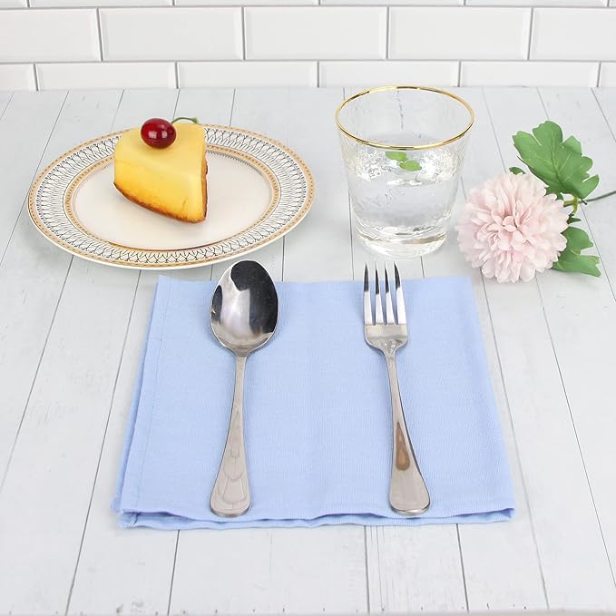 Solid Color Linen Blended Thin Dinner Cloth Napkins - Set of 12 (40 x 40 cm) - for Events & Home Use (Multi Blue)